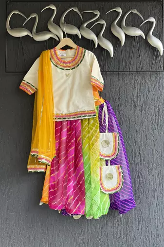 Multicolor printed cotton silk lehenga set