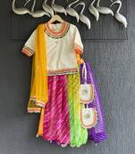 Multicolor printed cotton silk lehenga set