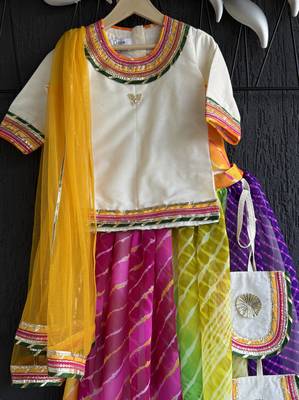 Multicolor printed cotton silk lehenga set 3