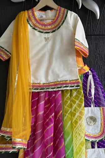 Multicolor printed cotton silk lehenga set