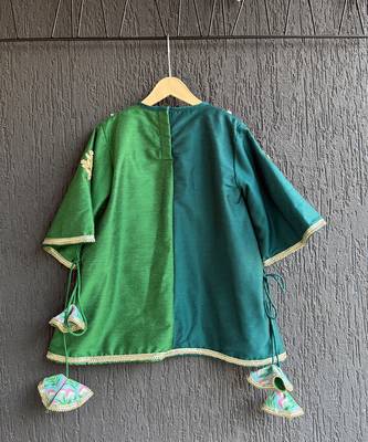 Emerald green teal blue printed cotton silk kurti set 4