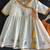 Off white printed cotton silk orange dhoti kurta set
