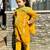 Mustard yellow embroidered velvet kurti set