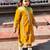 Mustard yellow embroidered velvet kurti set