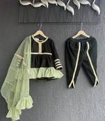Black embroidered velvet kurti set