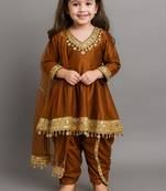 Metallic brown mirror embroidered silk dhoti kurta set