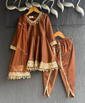 Metallic brown mirror embroidered silk dhoti kurta set 2