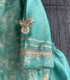 Aqua blue embroidered chanderi kurti set