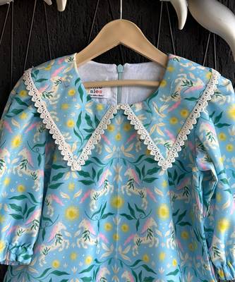 Sky blue printed silk kurti set 2