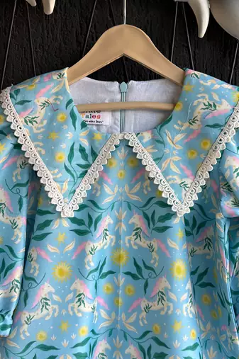 Sky blue printed silk kurti set