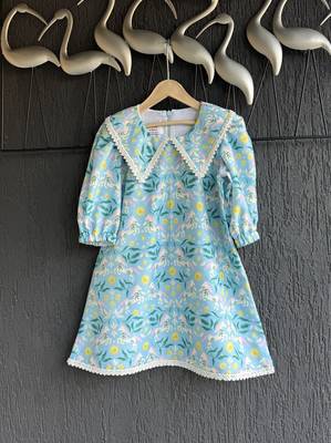 Sky blue printed silk kurti set 3