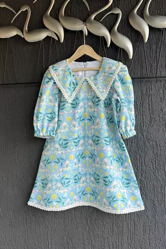 Sky blue printed silk kurti set
