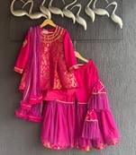 Hot pink woven brocade sharara set