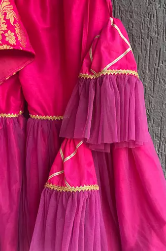 Hot pink woven brocade sharara set