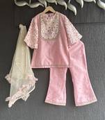 Baby pink embroidered silk kurti set