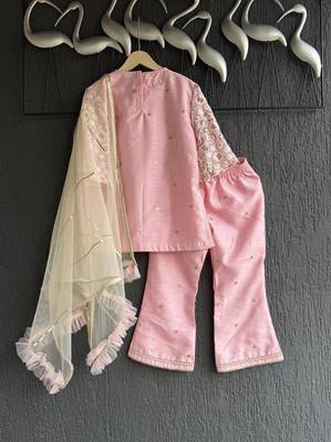 Baby pink embroidered silk kurti set 3