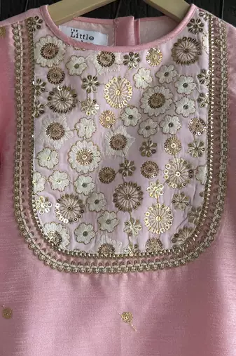 Baby pink embroidered silk kurti set