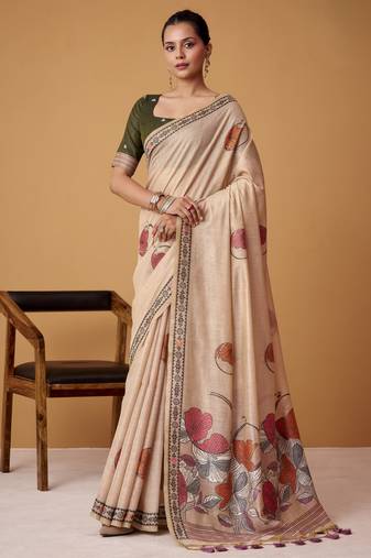 Peach jamdani cotton saree