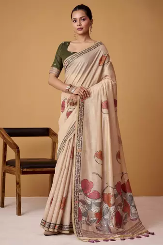 Peach jamdani cotton saree