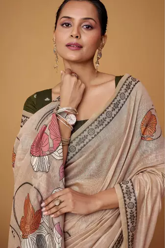 Peach jamdani cotton saree