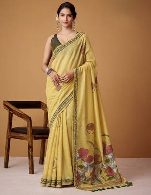 Mustard yellow jamdani cotton saree 1