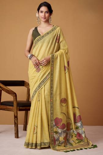 Mustard yellow jamdani cotton saree