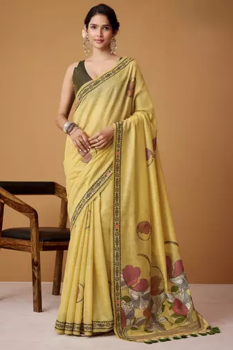 Mustard yellow jamdani cotton saree