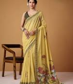 Mustard yellow jamdani cotton saree