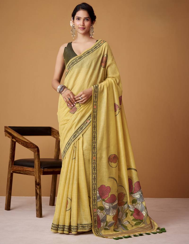 mustard yellow jamdani cotton saree