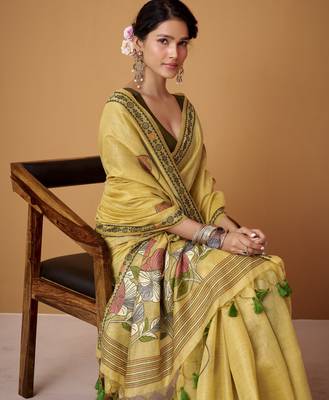 Mustard yellow jamdani cotton saree 2