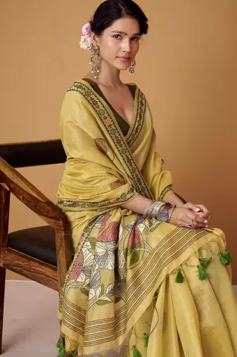 Mustard yellow jamdani cotton saree
