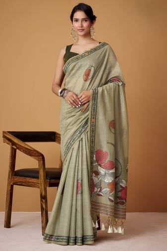 Green jamdani cotton saree