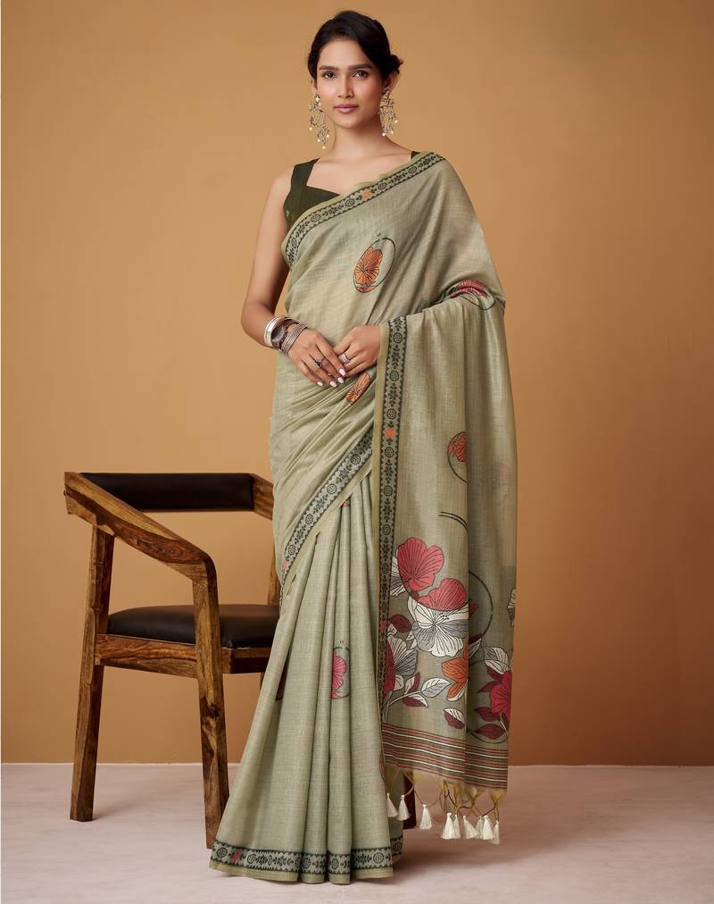 Green jamdani cotton saree