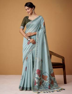 Sky blue jamdani cotton saree 1