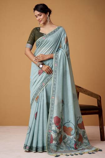 Sky blue jamdani cotton saree