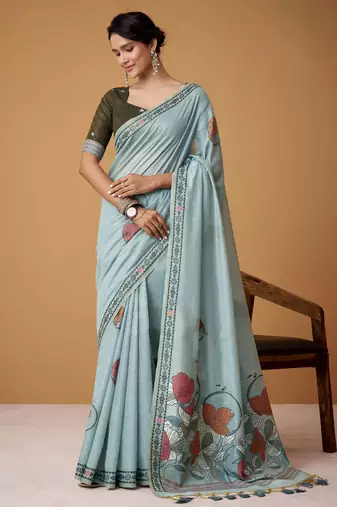 Sky blue jamdani cotton saree
