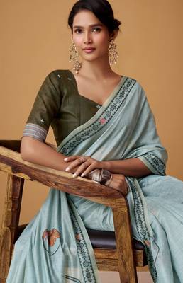 Sky blue jamdani cotton saree 2