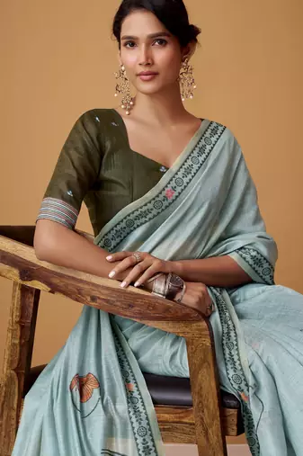 Sky blue jamdani cotton saree