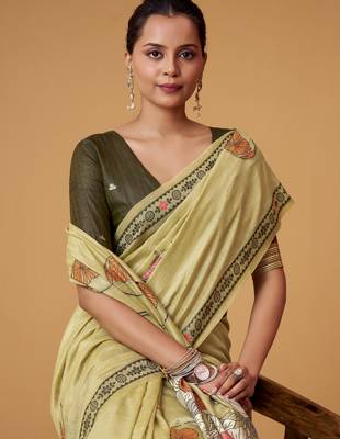 Olive jamdani cotton saree 2
