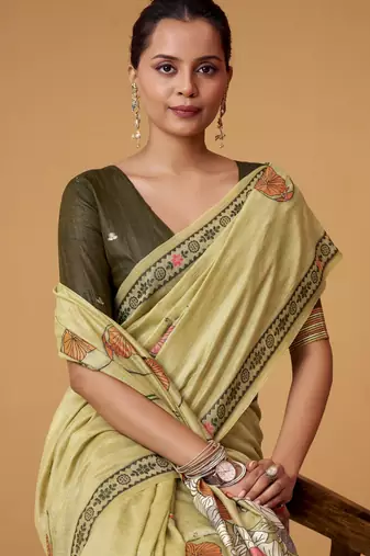 Olive jamdani cotton saree