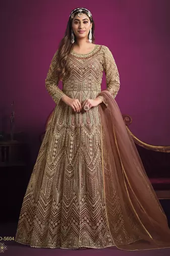  PEACH sequin embroidered NET GOWN 
