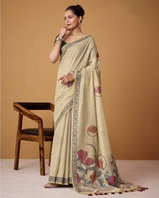 Beige jamdani cotton saree 1