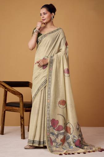 beige jamdani cotton saree