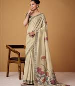 Beige jamdani cotton saree