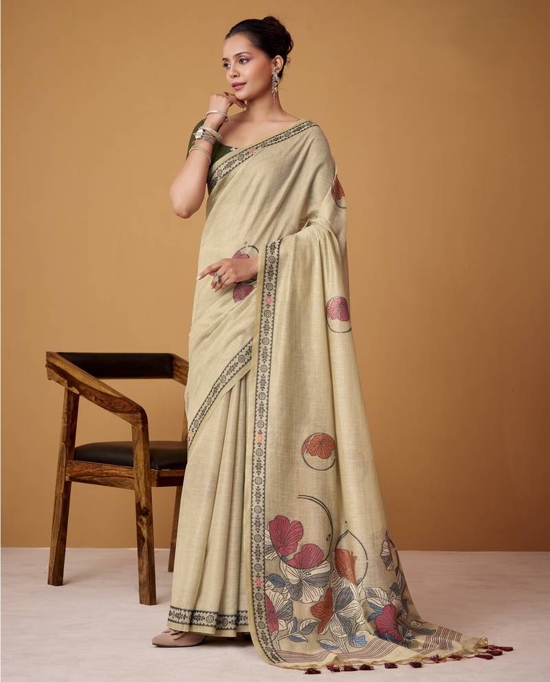 beige jamdani cotton saree