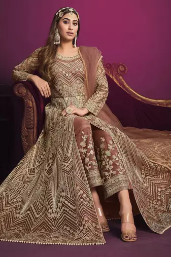  PEACH sequin embroidered NET GOWN 