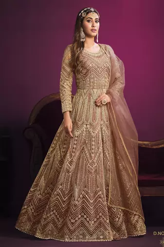  PEACH sequin embroidered NET GOWN 