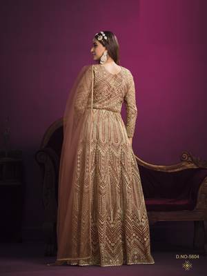  PEACH sequin embroidered NET GOWN  4