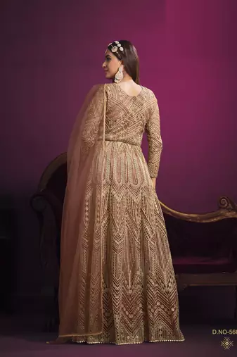  PEACH sequin embroidered NET GOWN 
