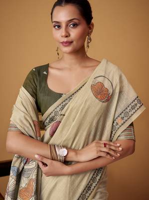 Beige jamdani cotton saree 2